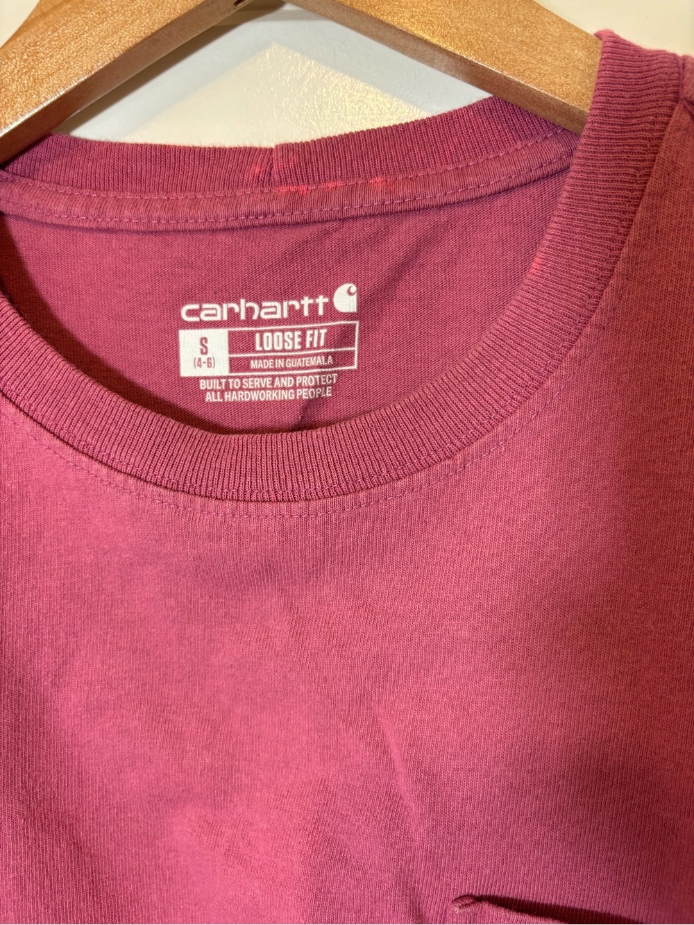 Carhartt Pink Crewneck Tee with Tag Detail